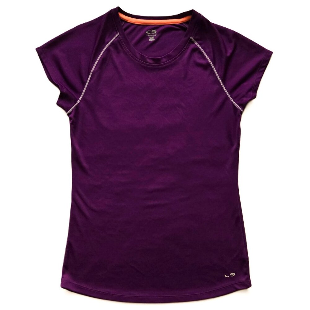 CHAMPION Activewear Short Sleeve Athletic Top, Maroon Burgundy Purple Women's M